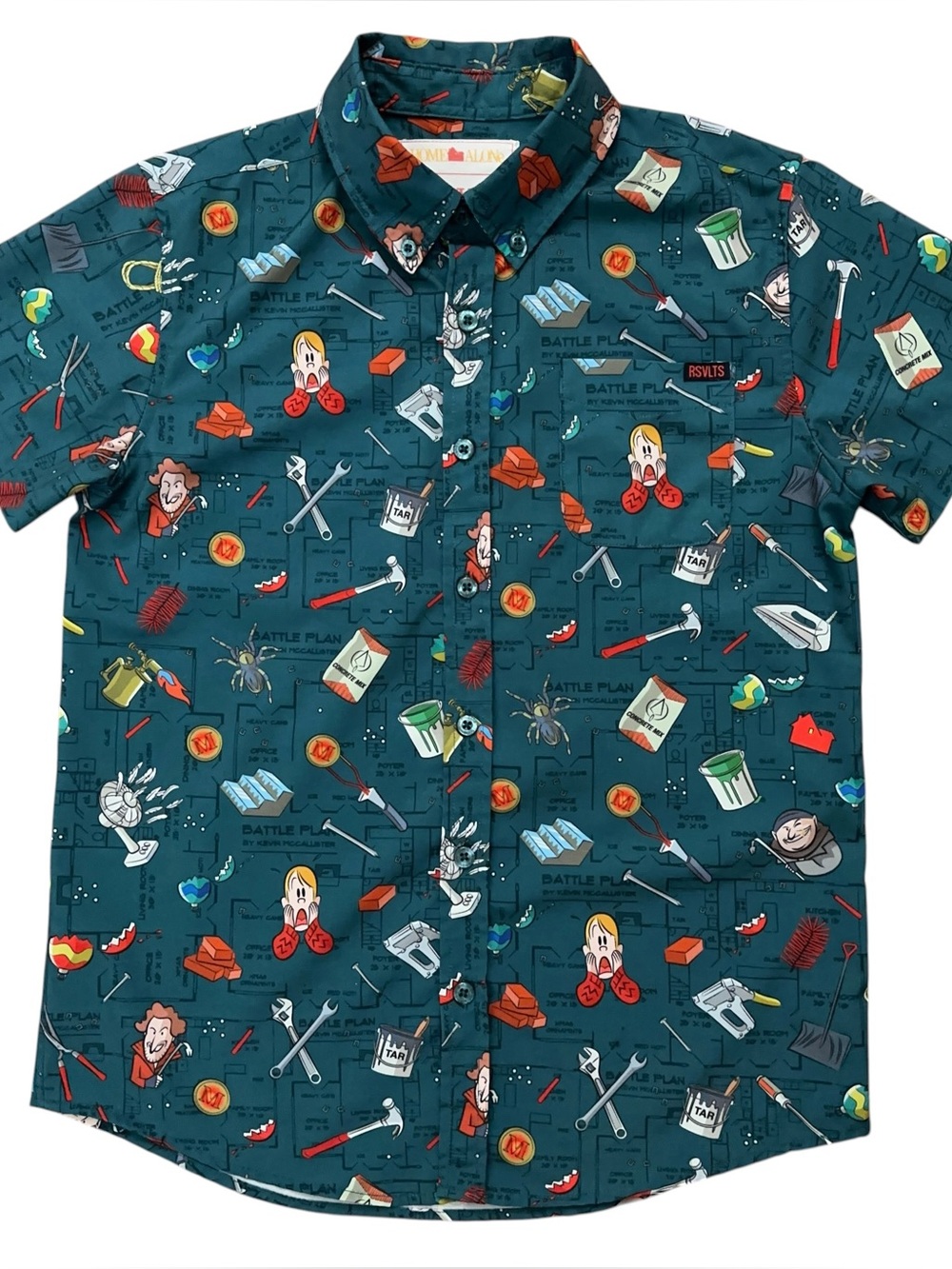 RSVLTS Shirt Youth M Short Sleeve Home Alone Battle Plan Christmas Holiday Green